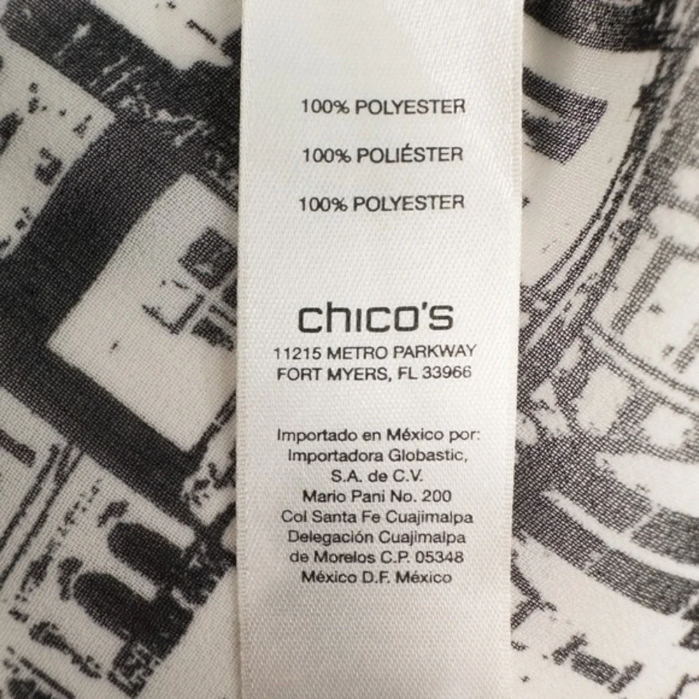 Chicos Cityscape Sheer Chiffon Button Shirt 3 (XL)‎ Monochrome Urban Retro Artsy - Picture 16 of 16